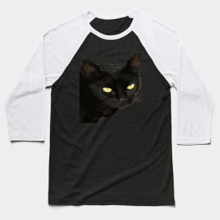 Black Cat With Beautiful Yellow Eyes Vector Art Cut Out Baseball T-Shirt